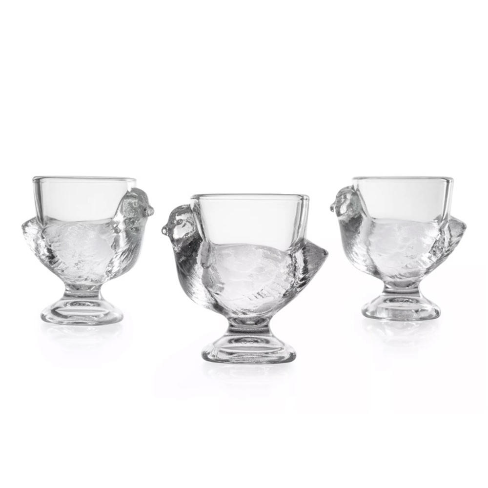 Luminarc of France Chicken Clear Glass Egg Cups Vintage - Set of 3